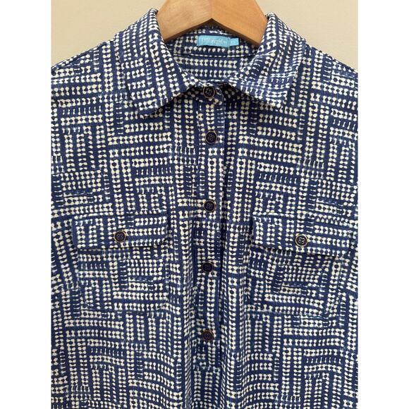 J McLaughlin Blue Collared Catalina Cloth Geometric Stretch Dress XS Preppy - Picture 3 of 5